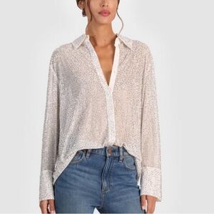 Alice and Olivia Finely embellished button down blouse